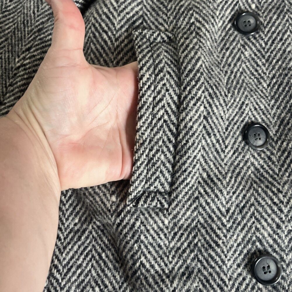 Evan Picone Wool Double Breasted Peacoat Size M Herringbone Tweed - Picture 10 of 10